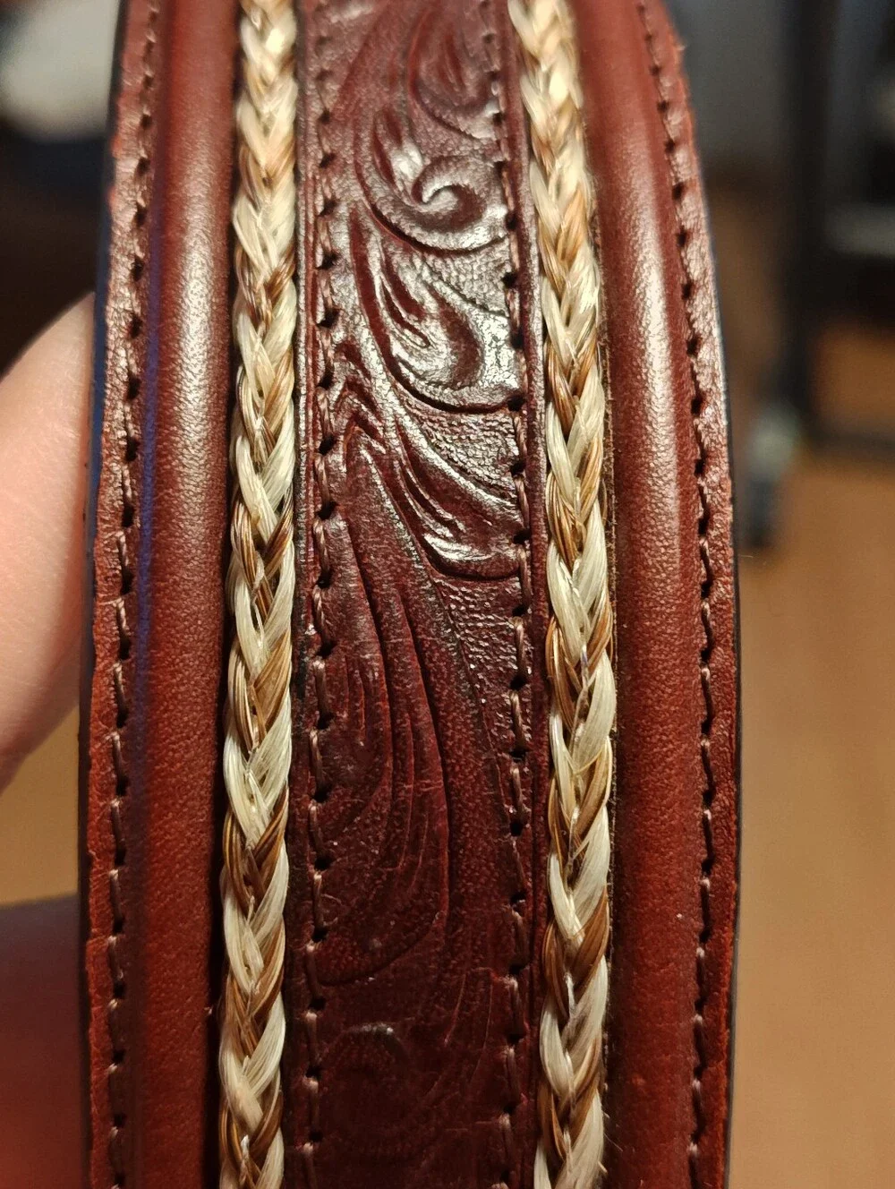 Justin Men's Western Tooled Brown Leather & Braided Horsehair Belt - Size 36